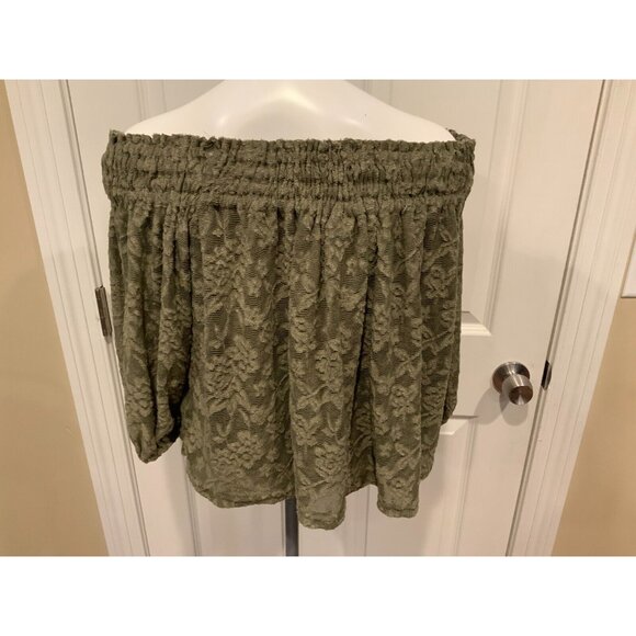 Deletta Anthropologie Green Floral Lace Off-The-Shoulder Top, Size XS - Picture 6 of 7